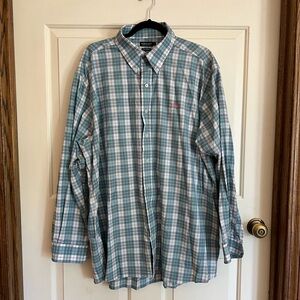 Southern Marsh Long Sleeve Button Down Men’s 2X Blue Plaid Cotton Preppy Beach